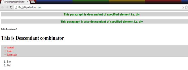 output of descendant combinator